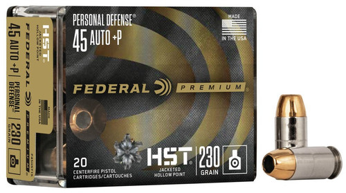 Federal 45 Auto +P Ammunition P45HST1S 230 Grain HST Jacketed Hollow Point 20 Rounds