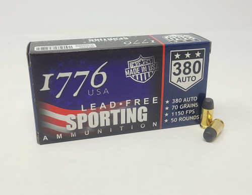 1776 USA 380 Auto Ammunition Lead Free Sporting 1776380070 70 Grain Round Nose Flat Point 50 Rounds