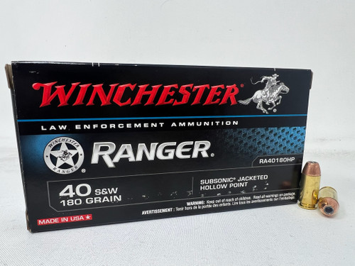 Winchester 40 S&W Ammunition Ranger RA40180HP 180 Grain Subsonic Jacketed Hollow Point 50 Rounds