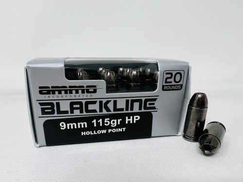 Ammo Inc 9mm Ammunition Blackline AI9115HP-BL20 115 Grain Hollow Point 20 Rounds