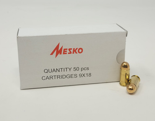 Mesko 9x18 Makarov Ammunition AM3399 93 Grain Full Metal Jacket 50 Rounds