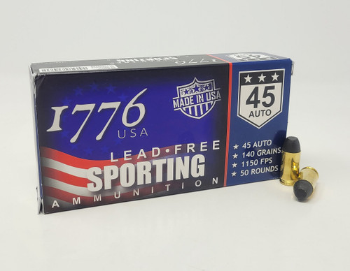1776 USA 45 Auto Ammunition Lead Free Sporting 1776045140 140 Grain Flat Point 50 Rounds