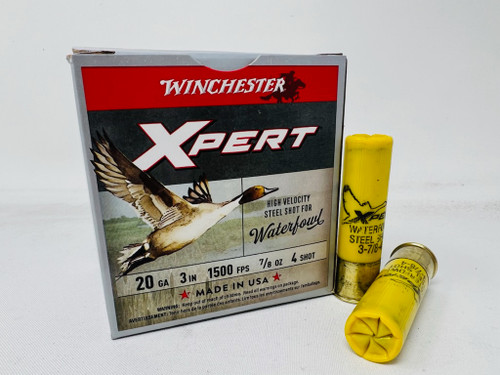 Winchester 20 Gauge Ammunition Xpert HV Steel Waterfowl WEX2034 3" #4 Shot 7/8oz 1500fps 25 Rounds