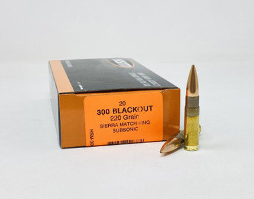 HSM 300 Blackout Ammunition HSM-300BLK-4-N 220 Grain Sierra MatchKing Subsonic Hollow Point 20 Rounds