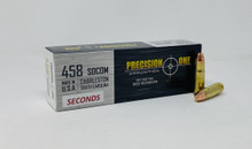 Precision One 458 Socom Seconds Ammunition PONE1294 350 Grain Flat Point 20 Rounds