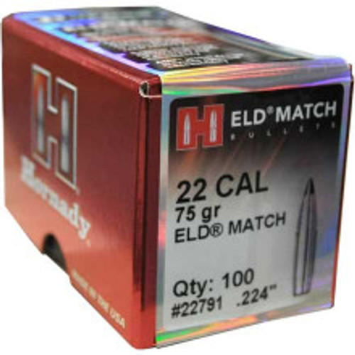 Hornady 22 Cal (.224 Dia) Reloading Bullets 75 Grain 22791 ELD Match 100 Pieces