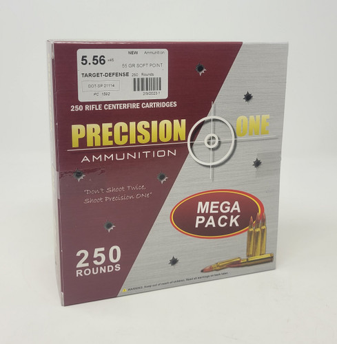 Precision One 5.56x45mm NATO Ammunition PONE1592 55 Grain Soft Point Mega Pack 250 Rounds