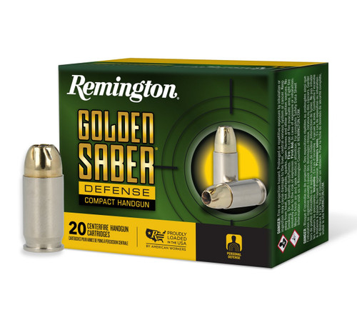Remington 40 S&W Ammunition Golden Saber Defense Compact Handgun GSC40SWBN 180 Grain Brass Jacketed Hollow Point 20 Rounds