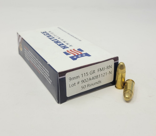 Heritage 9mm Ammunition HR9MM11550 115 Grain Full Metal Jacket 50 Rounds