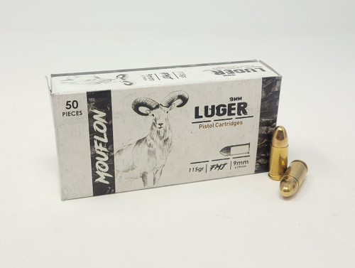 Mouflon 9mm Ammunition MF9MM11550 115 Grain Full Metal Jacket 50 Rounds