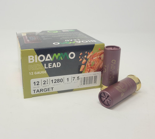 BioAmmo 12 Gauge Ammunition Rex Lead Target BR2875 2-3/4" #7.5 Shot 1oz 1280fps 25 Rounds