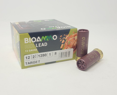 BioAmmo 12 Gauge Ammunition Rex Lead Target BR2880 2-3/4" #8 Shot 1oz 1280fps 25 Rounds