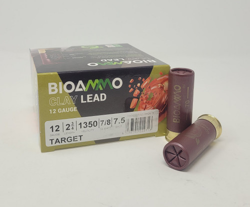 BioAmmo 12 Gauge Ammunition Clay Lead Target BR2475 2-3/4" #7.5 Shot 7/8oz 1350fps 25 Rounds