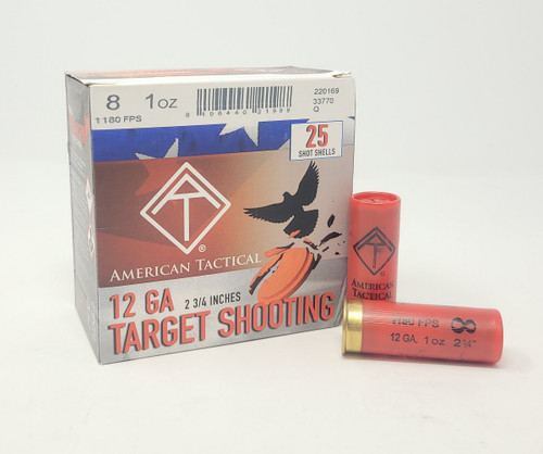 American Tactical 12 Gauge Ammunition Target ATIACL12T8C 2-3/4" #8 Shot 1oz 1180fps 25 Rounds