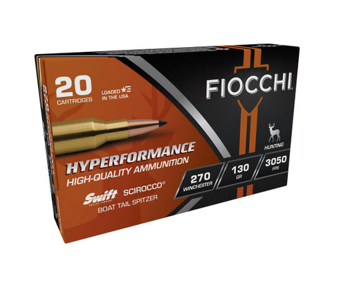 Fiocchi 270 Win Ammunition Hyperformance Hunting FI270SCA 130 Grain Boat Tail Spitzer 20 Rounds