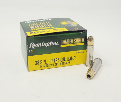 Remington 38 Special +P Ammunition Golden Saber Defense GSD38SBN 125 Grain Brass Jacketed Hollow Point 20 Rounds