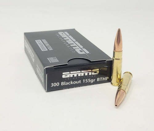 Ammo Inc 300 AAC Blackout Ammunition AI300B155BTHP-A20 155 Grain Boat Tail Hollow Point 20 Rounds