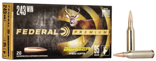 Federal 243 Win Ammunition P243BCH1 95 Grain Berger Hybrid Hunter 20 Rounds