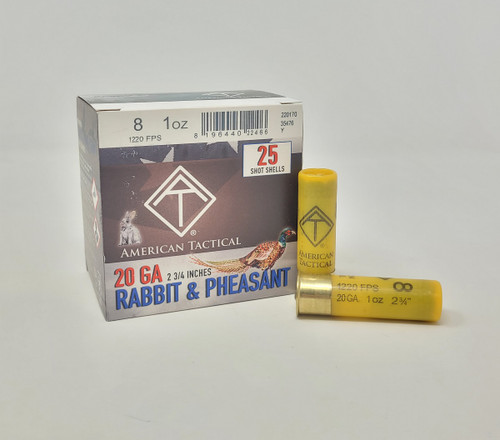 American Tactical 20 Gauge Ammunition Game Load ATIACL20G8CASE 2-3/4" #8 Shot 1oz 1220fps CASE 250 Rounds