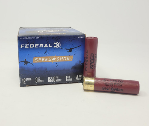 Federal 12 Gauge Ammunition Speed Shock Steel Waterfowl WF1334 3-1/2" #4 Shot 1-3/8oz 1550fps 25 Rounds