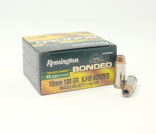 Remington 10mm Auto Ammunition Golden Saber Bonded GSB10MMAB 180 Grain Bonded Brass Jacketed Hollow Point 20 Rounds