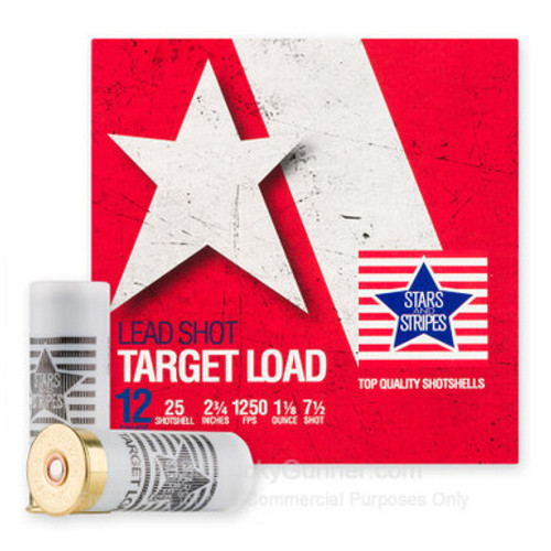 Stars and Stripes 12 Gauge Ammunition Target Load CT13275 2-3/4" #7.5 Shot 1-1/8oz 1250fps CASE 250 Rounds