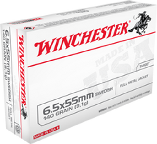 Winchester 6.5x55mm Swedish Ammunition Target USA6555 140 Grain Full Metal Jacket 20 Rounds