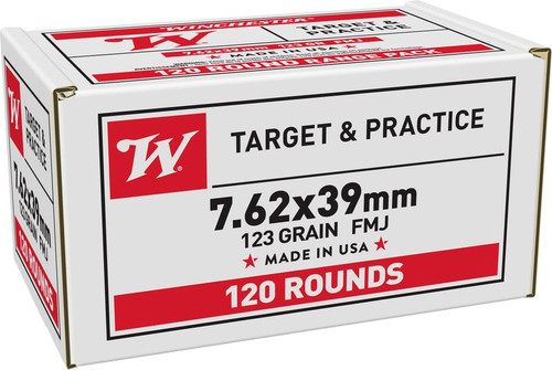 Winchester 7.62x39mm Ammunition Target & Practice W76239120 123 Grain Full Metal Jacket Range Pack 120 Rounds