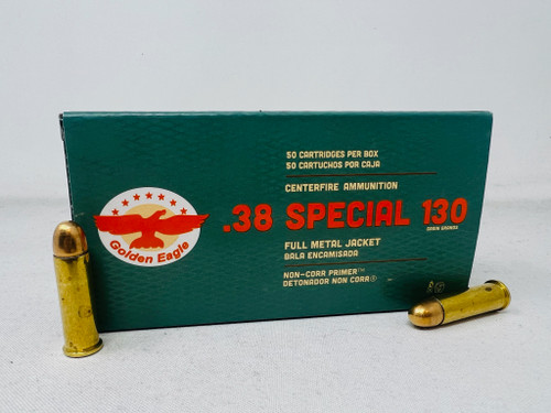Golden Eagle 38 Special Ammunition 1E382507 130 Grain Full Metal Jacket 50 Rounds
