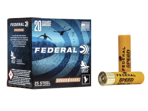 Federal 20 Gauge Ammunition Speed Shok Steel Waterfowl WF2094 3" #4 Shot 7/8oz 1550fps 25 Rounds