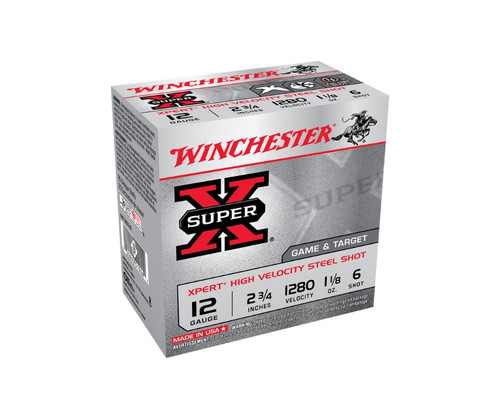 Winchester 12 Gauge Ammunition Super-X High Velocity Steel WE12GTH6 2-3/4" #6 Shot 1-1/8oz 1280fps 25 Rounds