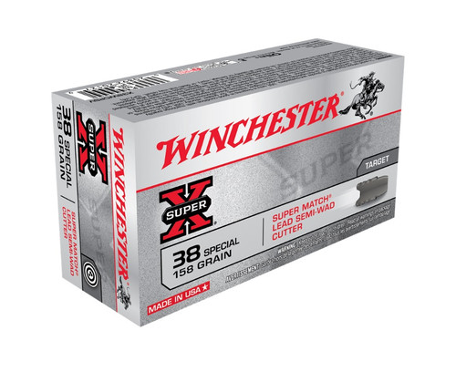 Winchester 38 Special Ammunition Super-X X38WCPSV 158 Grain Super Match Lead Semi-Wadcutter 50 Rounds