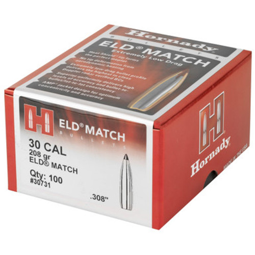 Hornady 30 Cal (.308 Dia) Reloading Bullets 208 Grain 30731 ELD Match Ballistic Tip 100 Pieces
