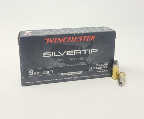 Winchester 9mm Ammunition Silvertip W9ST50 115 Grain Defense Jacketed Hollow Point 50 Rounds