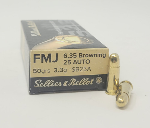 Sellier & Bellot 25 Auto Ammunition SB25A 50 Grain Full Metal Jacket 50 Rounds