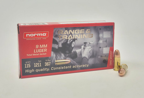 Norma 9mm Ammunition Range & Training 801909410 115 Grain Total Metal Jacket 50 Rounds