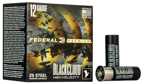 Federal 12 Gauge Ammunition Black Cloud High Velocity Waterfowl PWBXH1433 #3 Steel Shot 3" 1-1/8oz 1635fps 25 Rounds