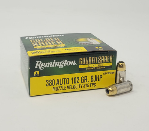 Remington 380 Auto Ammunition Golden Saber Defense Compact GSC380BN 102 Grain Brass Jacketed Hollow Point 20 Rounds