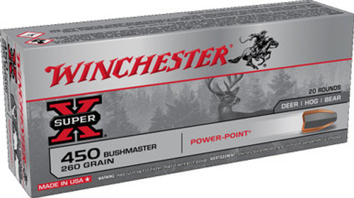 Winchester 450 Bushmaster Ammunition X4501 260 Grain Power Point Jacketed Soft Point 20 Rounds