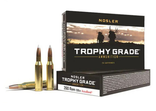 Nosler Trophy Grade 260 Rem Ammunition NOS60024 130 Grain Accubond Ballistic Tip 20 Rounds