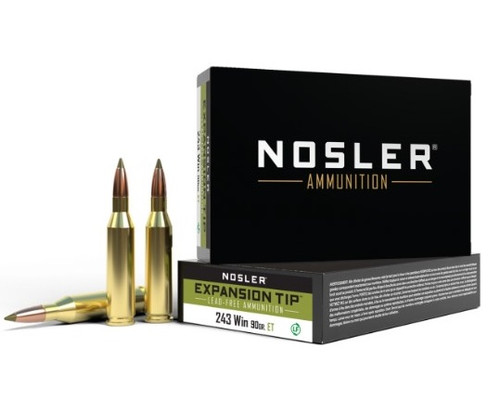 Nosler 243 Win Ammunition NOS40030 90 Grain Lead Free Expansion Tip 20 Rounds