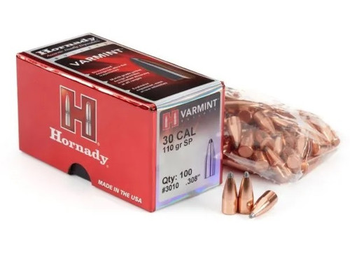 Hornady 30 Cal (.308 Dia) Reloading Bullets H3010 110 Grain Soft Point 100 Pieces
