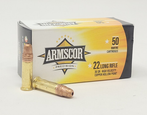 Armscor 22 LR Ammunition High Velocity ARM50309 36 Grain Copper Hollow Point 50 Rounds