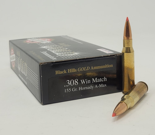 Black Hills 308 Win Ammunition Gold BH308155 155 Grain A-Max Ballistic Tip 20 Rounds
