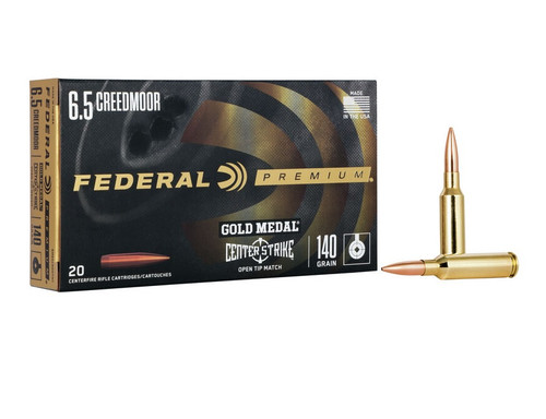Federal Premium 6.5 Creedmoor Ammunition Gold Medal CenterStrike GM65CRDOTM1 140 Grain Open Tip Match 20 Rounds
