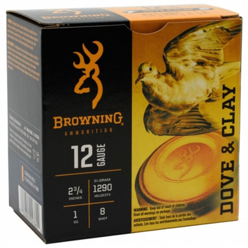 Browning 12 Gauge Ammunition Dove & Clay B193811228 2-3/4" #8 Shot 1oz 1290fps 25 Rounds
