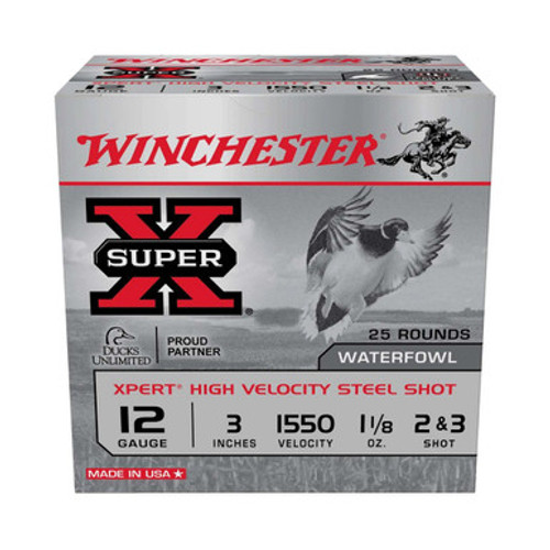 Winchester 12 Gauge Ammunition Super-X WEX12323BOX 3" #2&3 Steel Shot 1-1/8oz 1550fps 25 Rounds