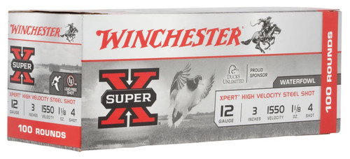 Winchester 12 Gauge Ammunition Super-X High Velocity Waterfowl WEX1234VP 3" #4 Steel Shot 1-1/8oz 1550fps Value Pack 100 Rounds