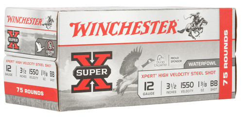 Winchester 12 Gauge Ammunition SUPER X XPERT HIGH VELOCITY WEX12LBBVP 3-1/2" Steel BB Shot 1-3/8oz 1550fps 75 Rounds