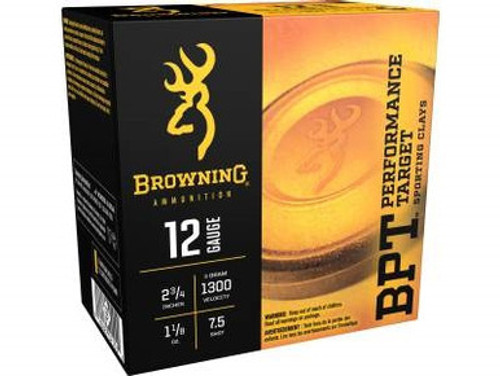 Browning 12 Gauge Ammunition Performance Target B193631227BOX 2-3/4" #7.5 Shot 1-1/8oz 1300fps 25 Rounds